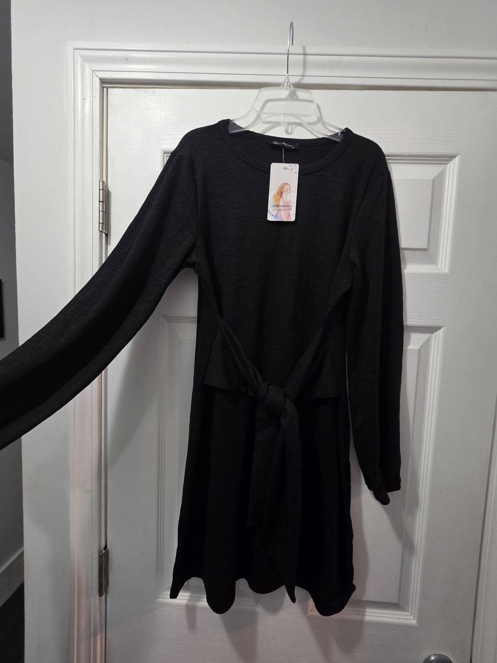 Women's Black Long Sleeve Tie-Front Dress
